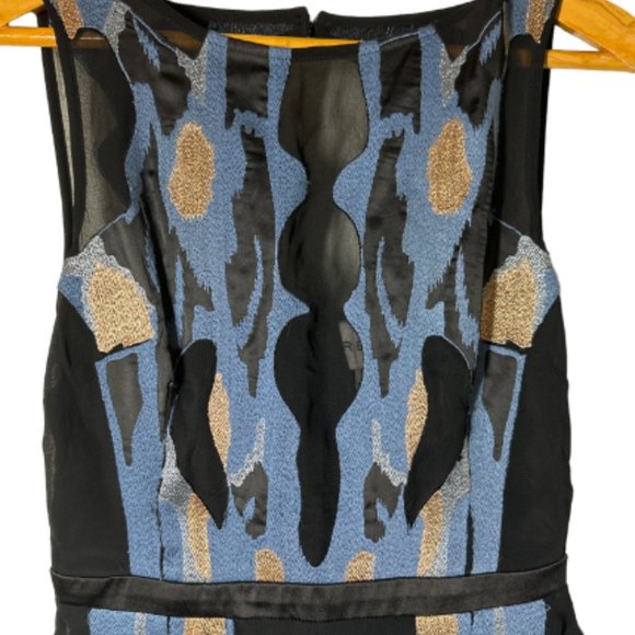 Reiss Sleeveless Mesh Black & Blue Swirl Sheath Dress - Picture 8 of 8